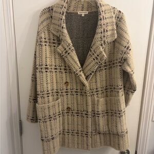 Plaid Pea Coat in Cream and Brown